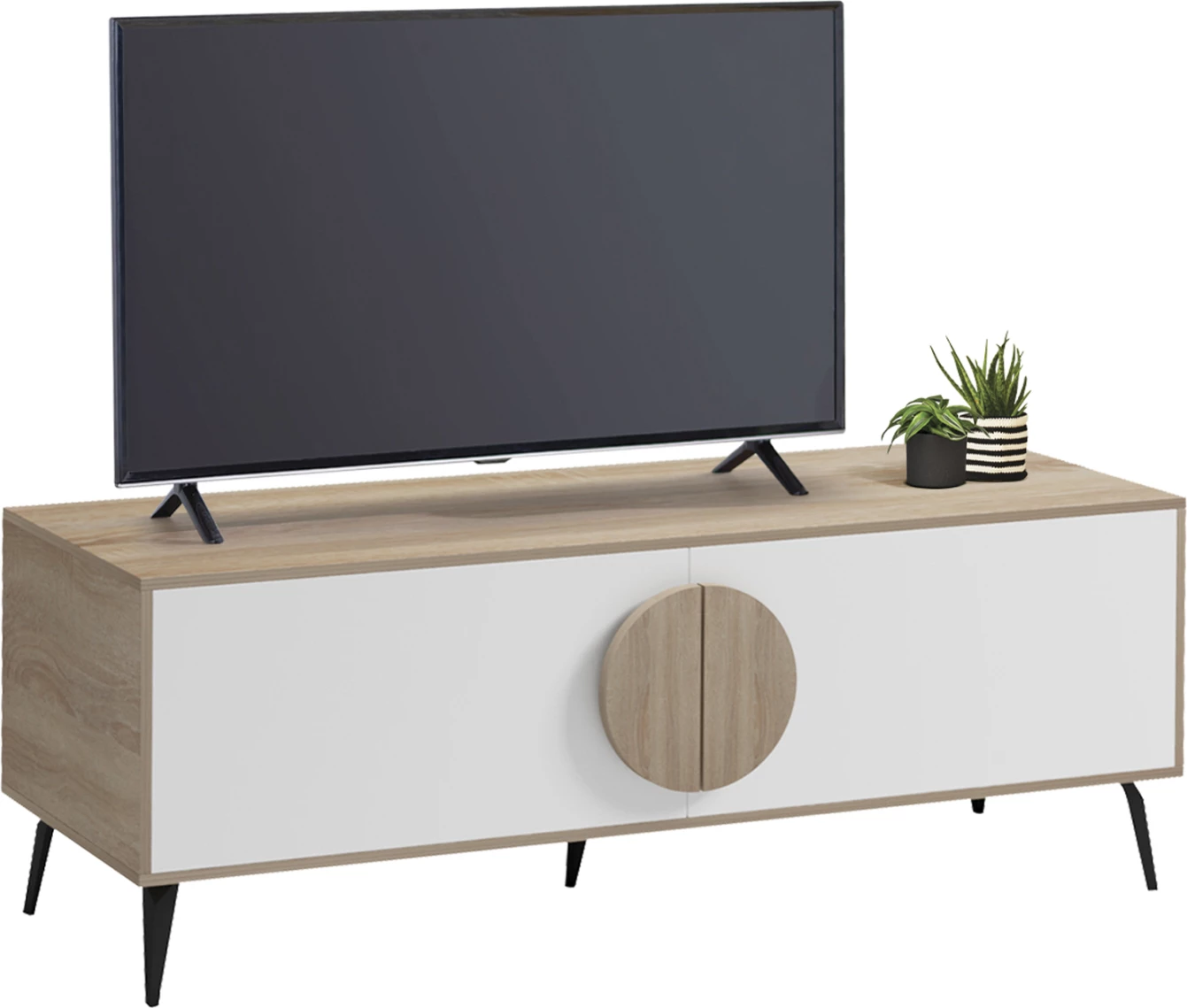 Komodë TV SAVORE, melaminë sonama/e bardhë, 140x35.5x51cm