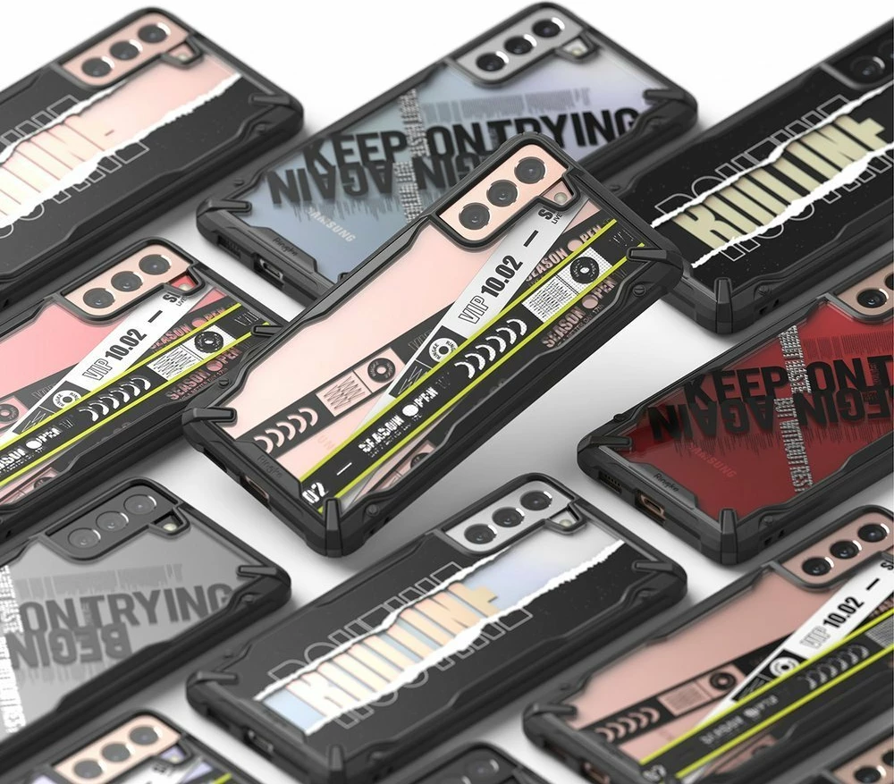 Mbështjellës Ringke Fusion X Design për Samsung Galaxy S21+ 5G, i zi, transparent, me detaje të verdha