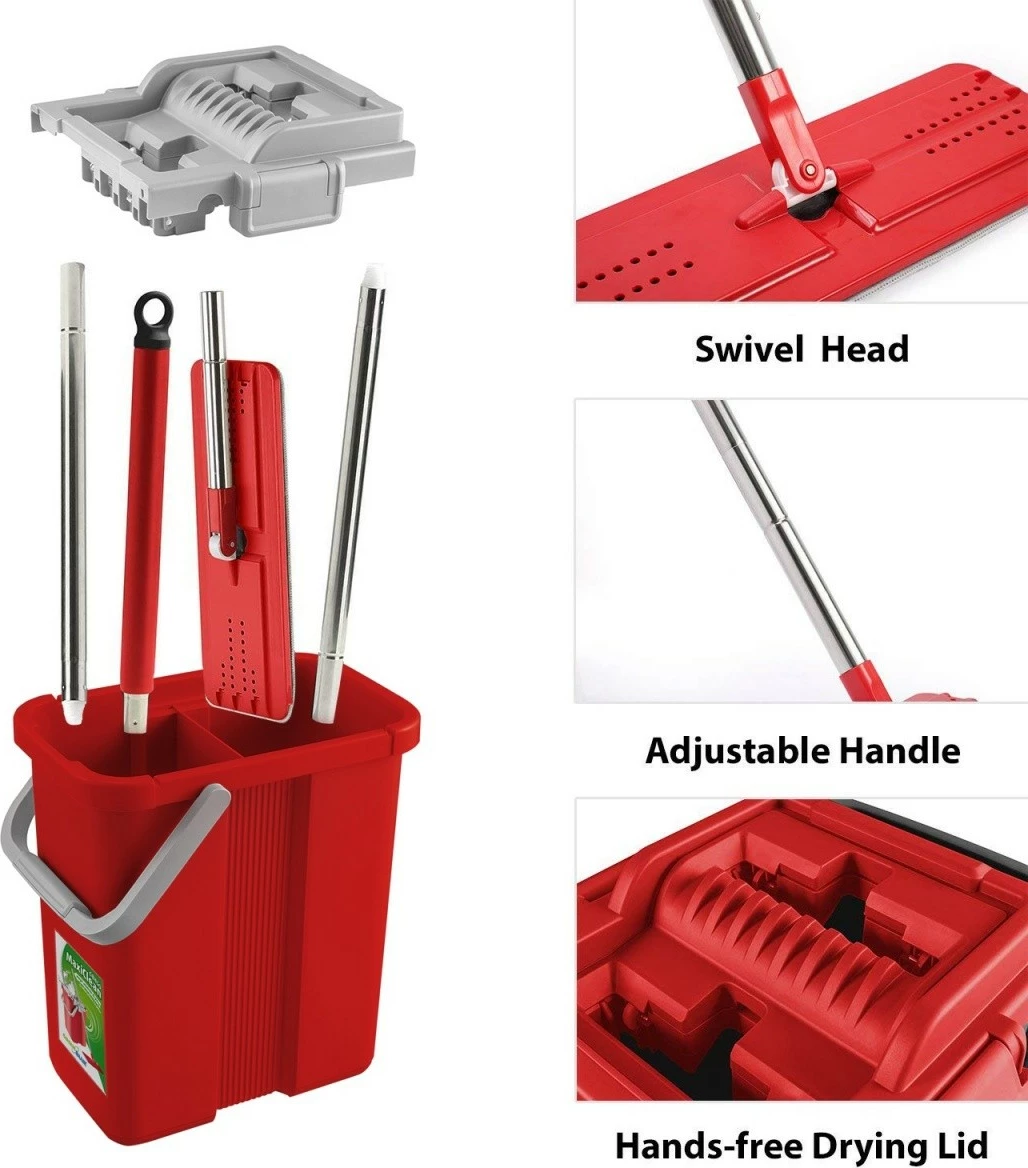 Mop i sheshtë GreenBlue MaxiClean GB850 me kovë dhe shtrydhëse, i kuq