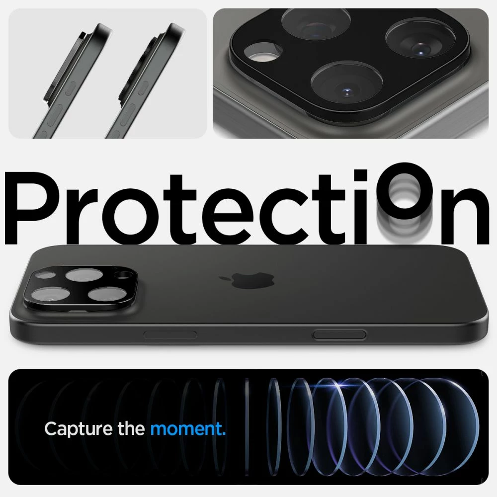 Mbrojtës lentesh kamere Spigen Optik.TR (xham i temperuar 9H) për iPhone 14 Pro/14 Pro Max/15 Pro/15 Pro Max/16 Pro/16 Pro Max, zi, 2 copë