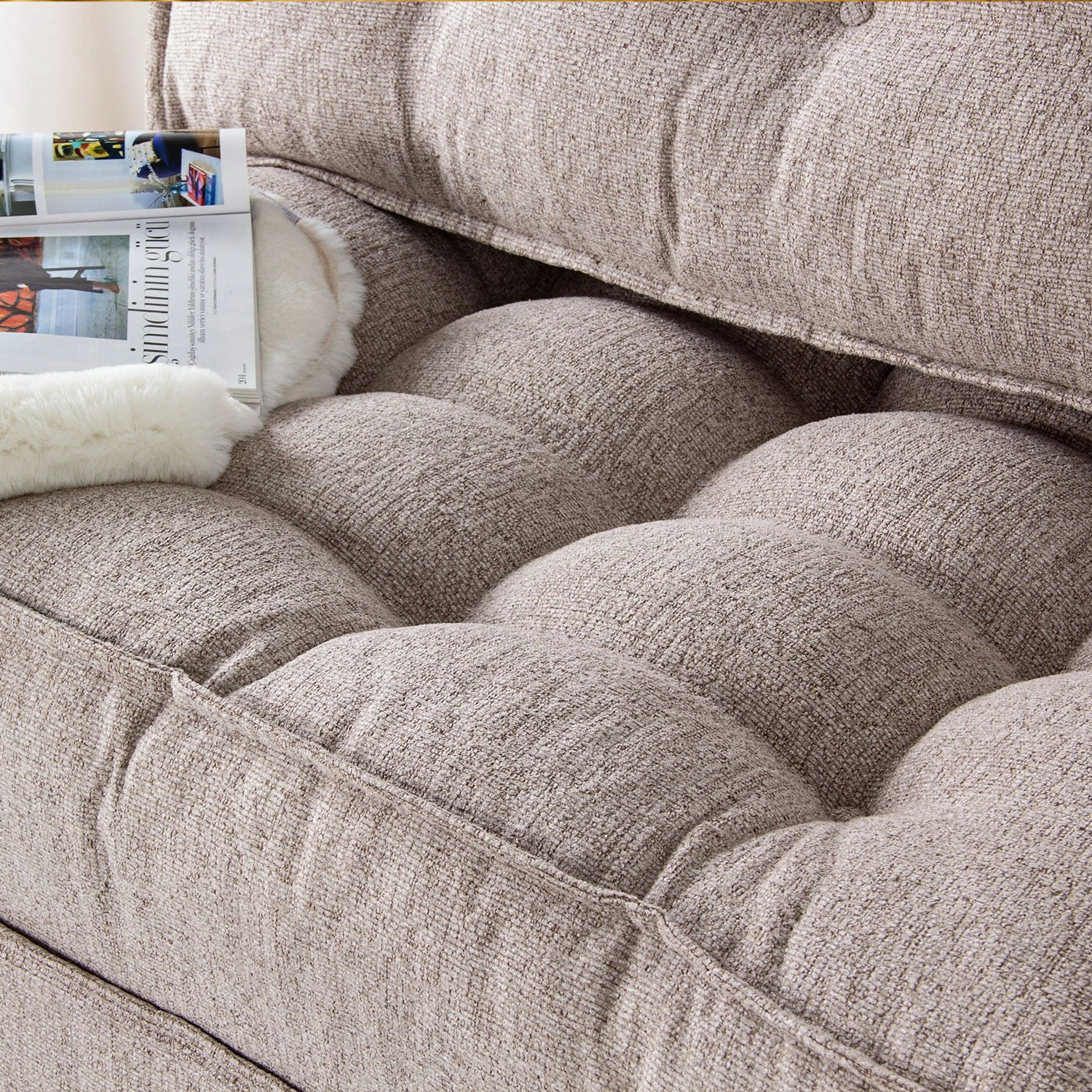 Divan-krevat dy vendësh, Atelier del Sofa, boucle, ngjyrë kafe e çelët