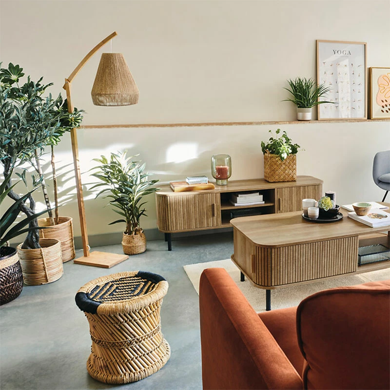 Llambë dyshemeje Sean E27 60W bambu bezhë 52x30x158cm set 2 copë