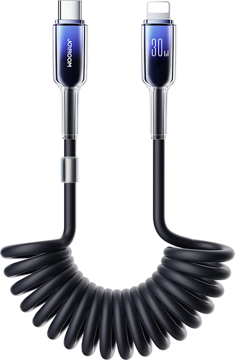 Kabllo spiral Joyroom S-A43 Crystal-Clear Series, 1.5m, USB-C në Lightning, 30W, e zezë