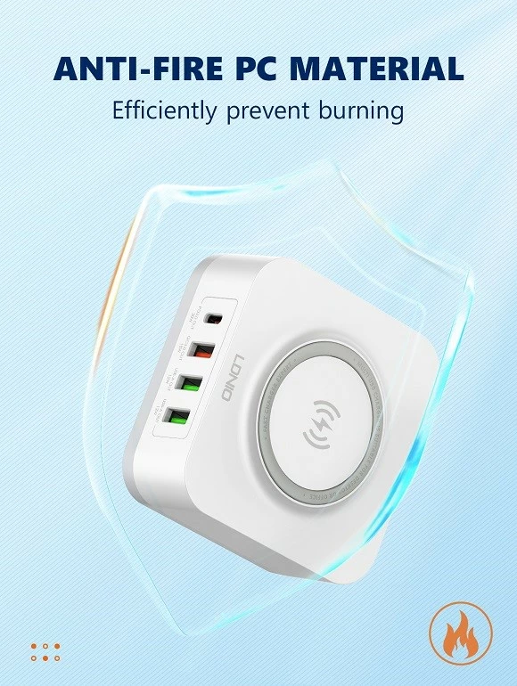 Karikues wireless LDNIO AW004, 32W, 3x USB-A + 1x USB-C, PD/QC, i bardhë