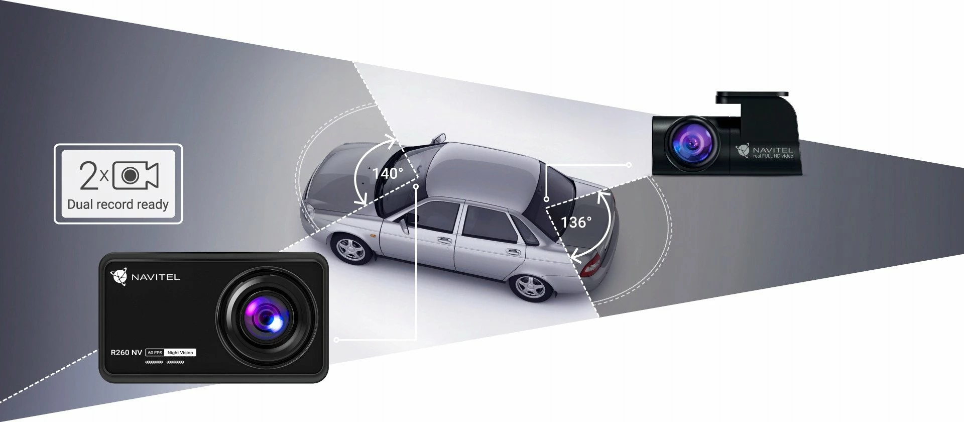 Kamerë dashcam Navitel R260 NV, Full HD 1080p 60fps, kënd 140°, microSD deri 256GB, Night Vision, e zezë, set me mbajtëse + karikues veture