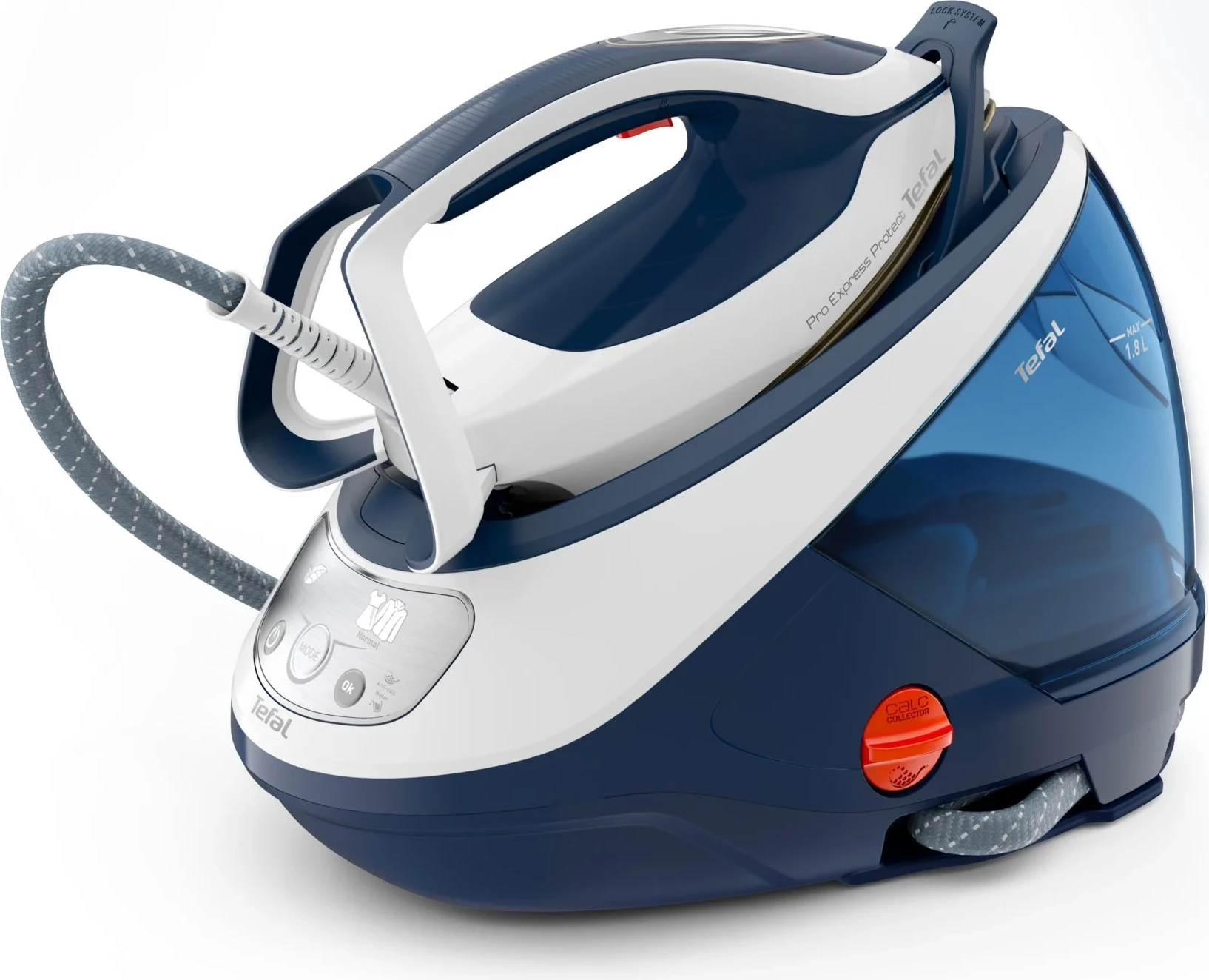 Hekur me stacion avulli, Tefal, GV9221E0, 2600 W 7.6 bar 140 g/min goditje avulli 550 g/min shtesë, bardhë-blu