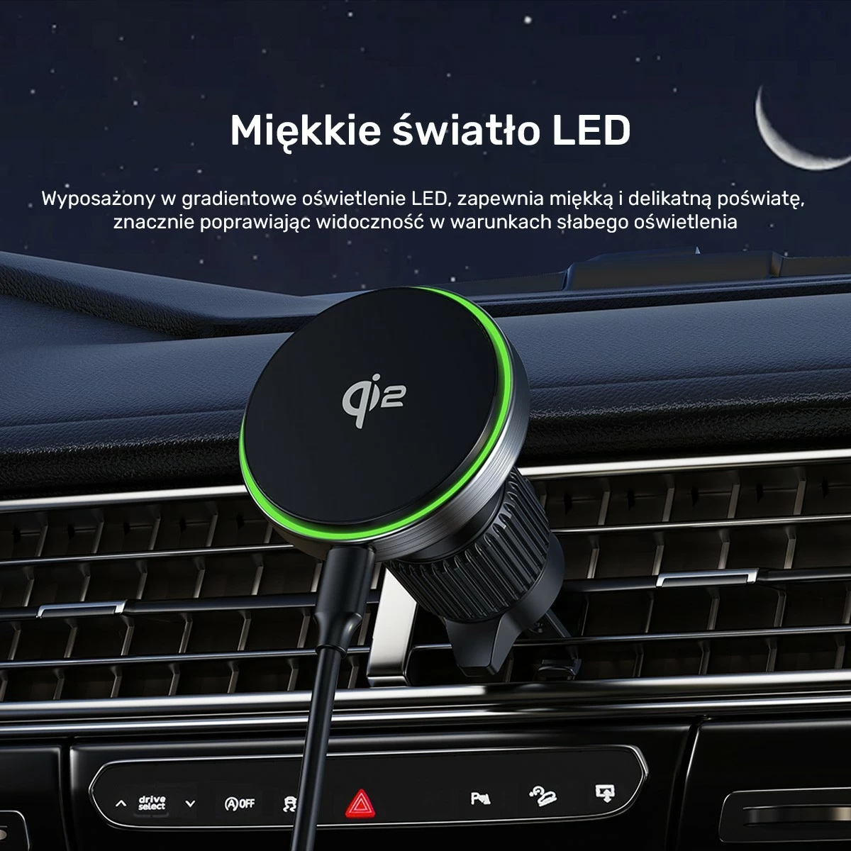 Mbajtës veture Unitek 38W Qi2, karikues wireless, USB Type C, i zi