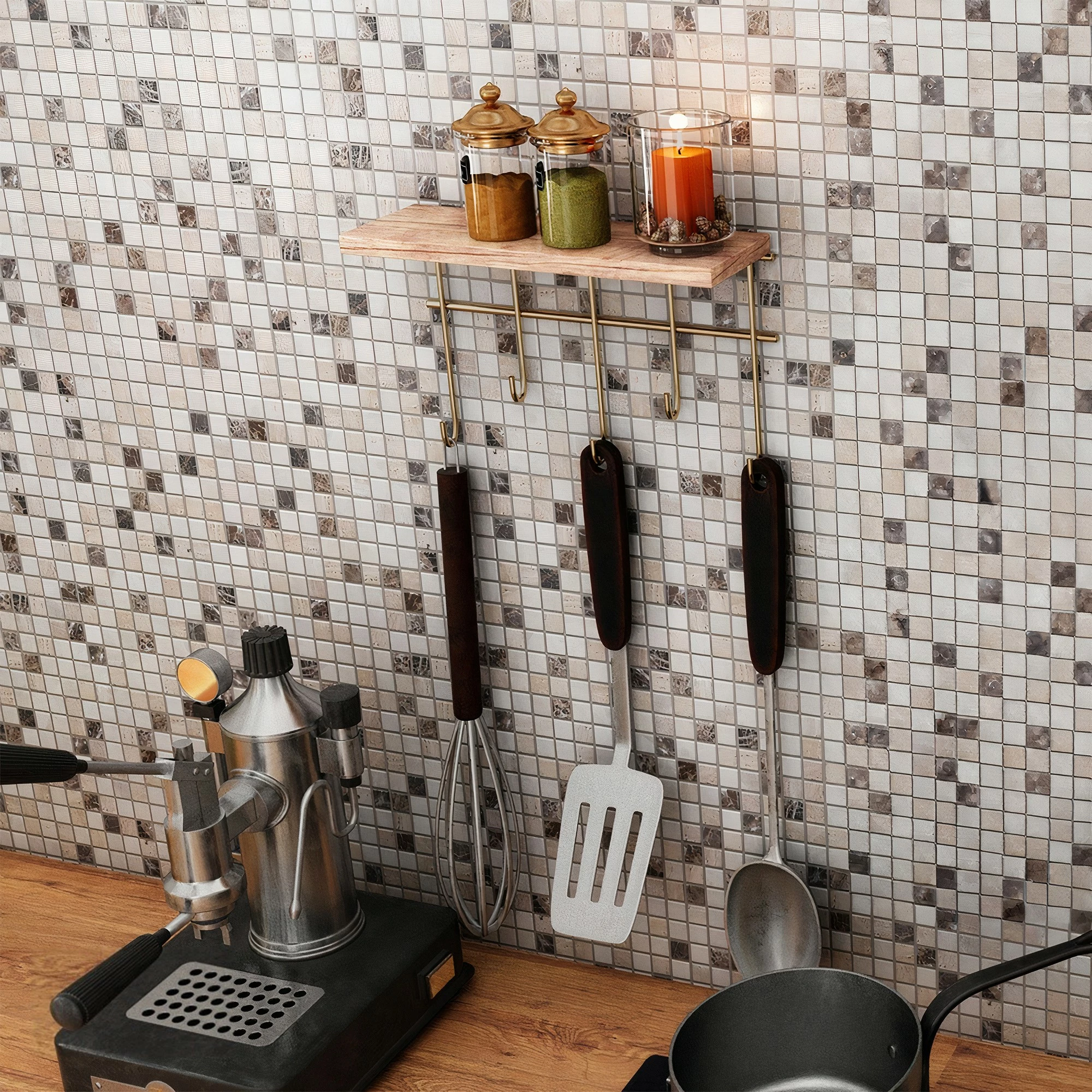 Raft muri dekorativ me varëse, ngjyrë ari dhe kafe, Hanah Home