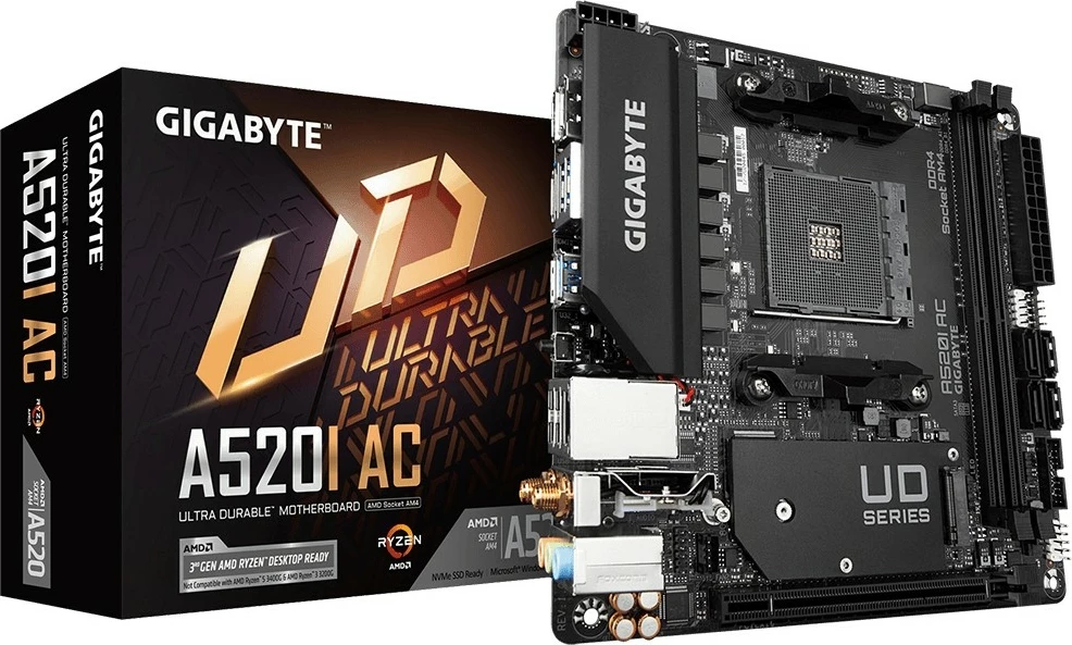 Pllakë amë Gigabyte A520I AC, Socket AM4, DDR4, Wi-Fi, PCIe 3.0 M.2, e zezë