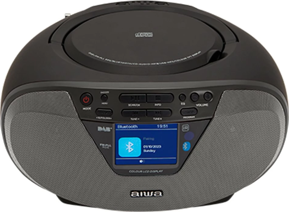 Radio boombox AIWA BBTU-500DAB/BK, CD/MP3/USB/Bluetooth, DAB+/FM-RDS, 6W RMS, ekran 2.4\", e zezë