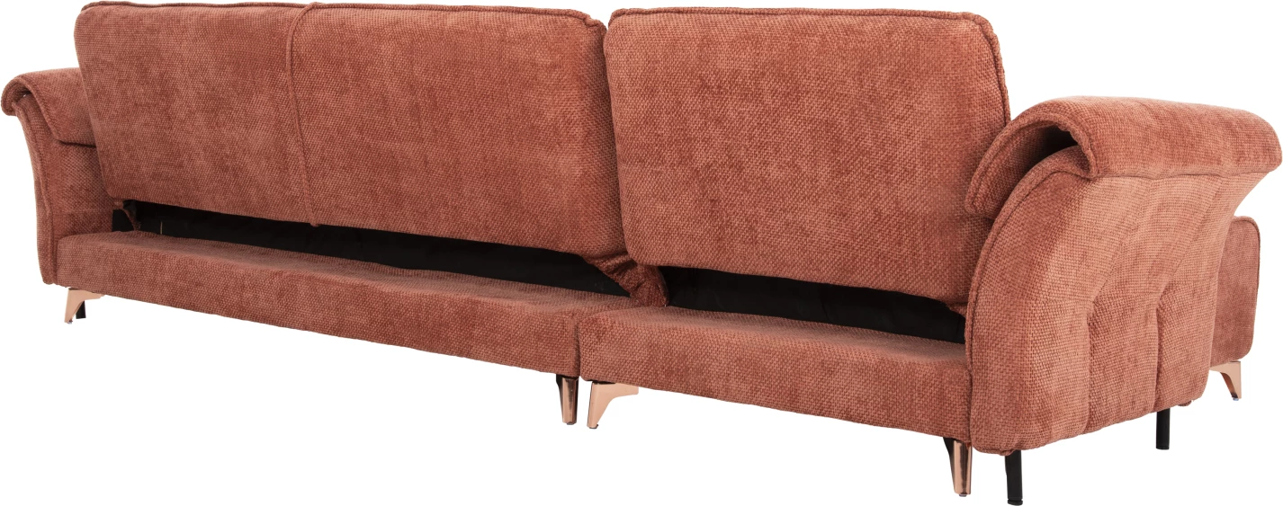 Divan qoshe i kthyeshëm MAILO FH6071.04, pëlhurë portokalli, këmbë metalike, 300x150x80H cm