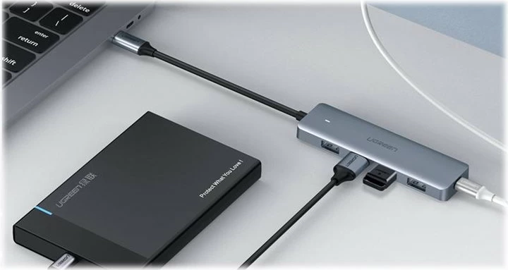 Kasë USB-C Ugreen CM219, 4 porta USB 3.0, Argjendtë