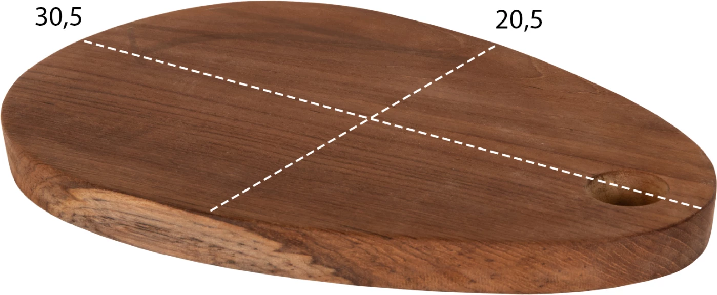 Dërrasë prerëse për kuzhinë, dru tik, ngjyrë natyrale, me vrimë për varje, FH4288, 20,5x30,5x2H cm