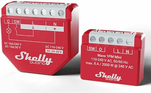 Smart switch Shelly Qubino Wave 1PM Mini, Wireless, 25 dBmW, 868.4 MHz, e kuqe