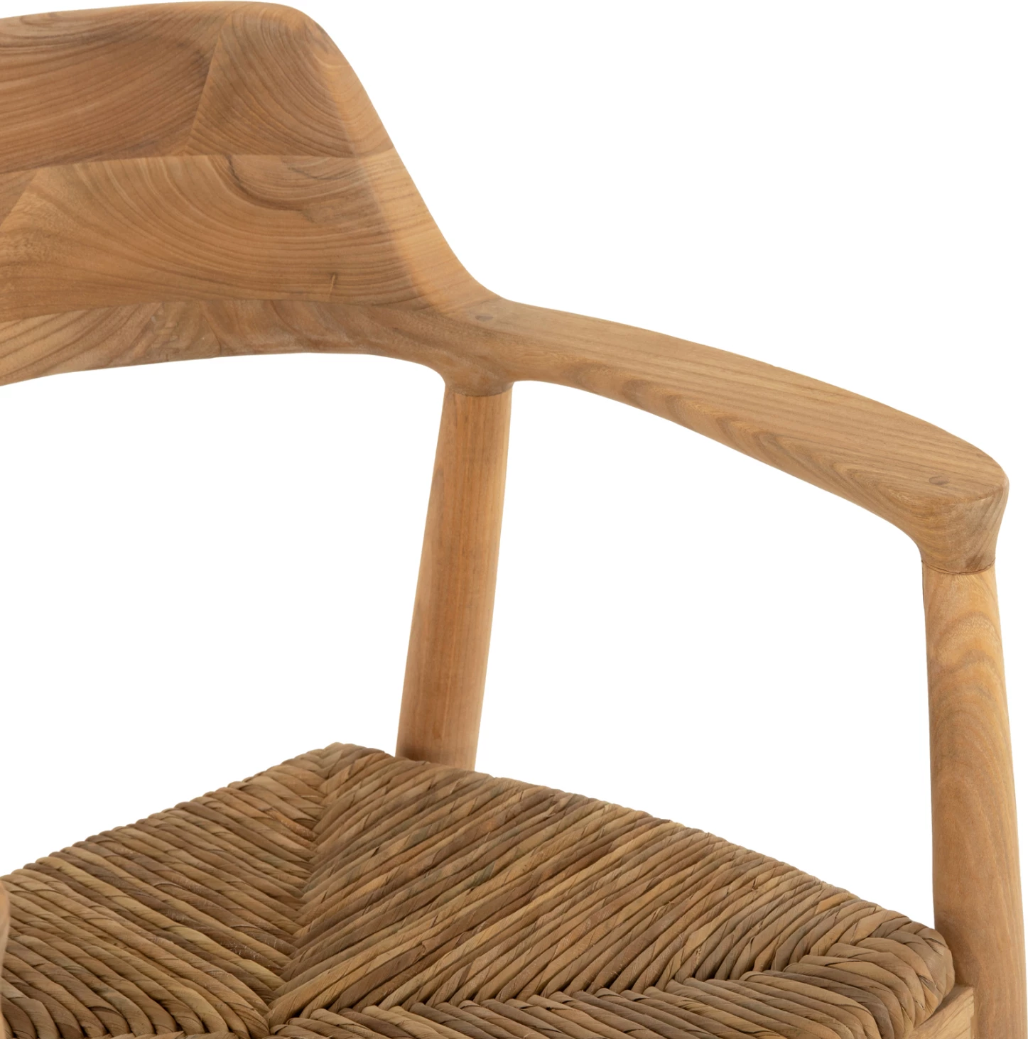 Karrige me krahë, dru teak dhe sedilje kashtë, FH9335, 58x53x79 cm