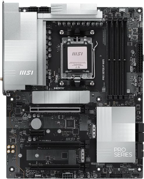 Pllakë amë MSI PRO X870E-P WIFI, AM5, ATX, DDR5, Wi‑Fi 7, PCIe 5.0, e zezë/argjendtë, me antenë WiFi + 2x kabllo SATA