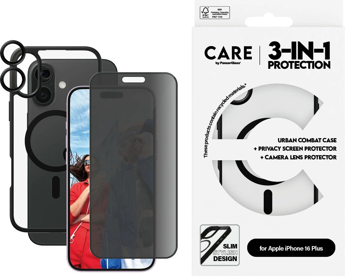 Mbështjellës PanzerGlass CARE Flagship 3-in-1 për iPhone 16 Plus, transparent