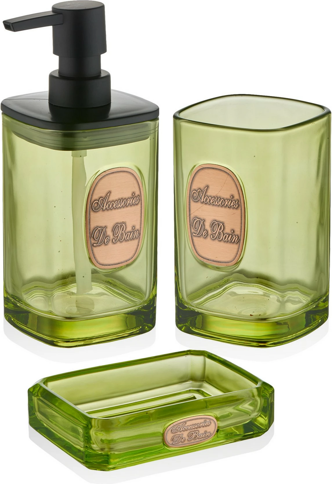 Set aksesorësh për banjo, dozator sapuni, gotë dhe pjatë sapuni, ngjyrë e gjelbër, Mijölnir BNY0031