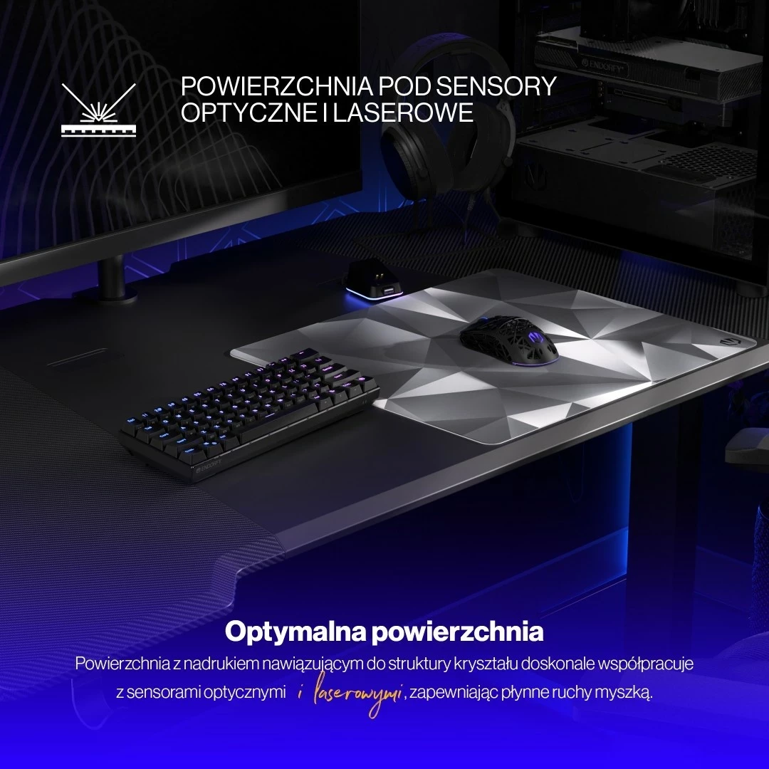 Mauspad Endorfy Crystal Black L, për lojtarë, ngjyrë bardhë e zi