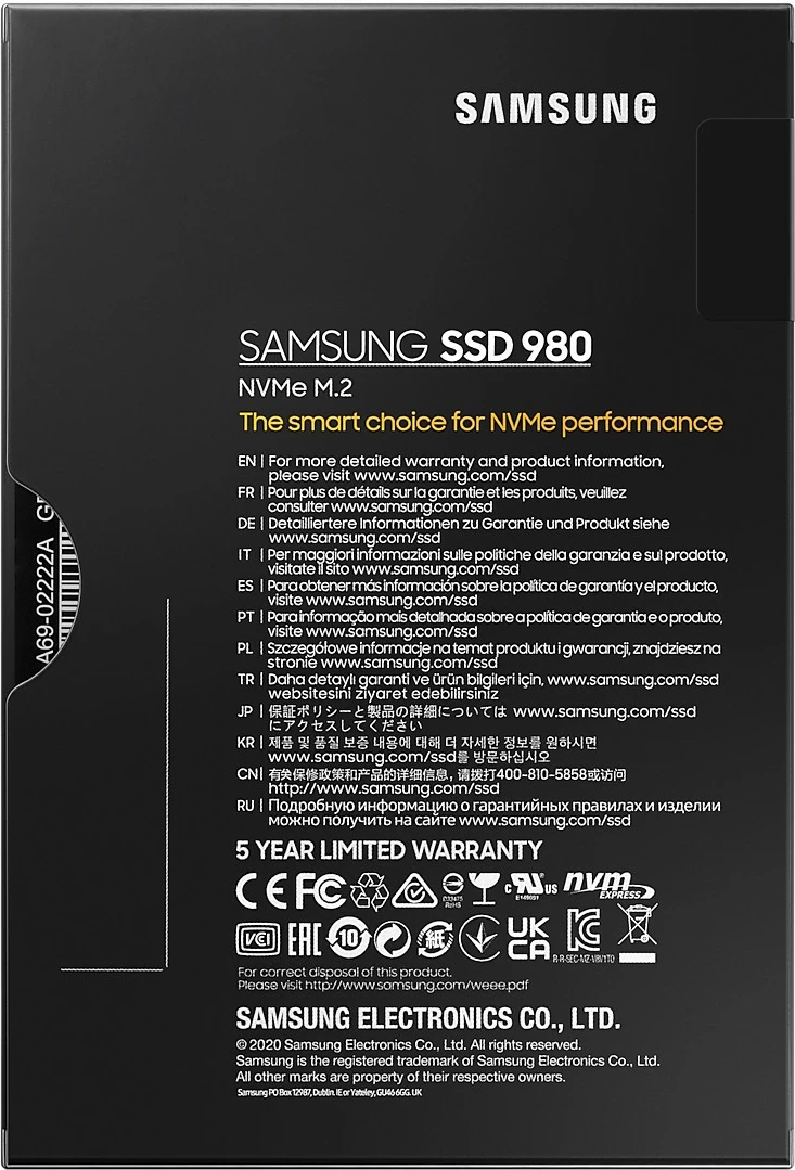 SSD Samsung 980, 500 GB, M.2, 3100 MB/s