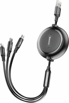 Kabl USB Baseus 46956 1.2 m USB-A në USB-C + microUSB + Lightning, i zi