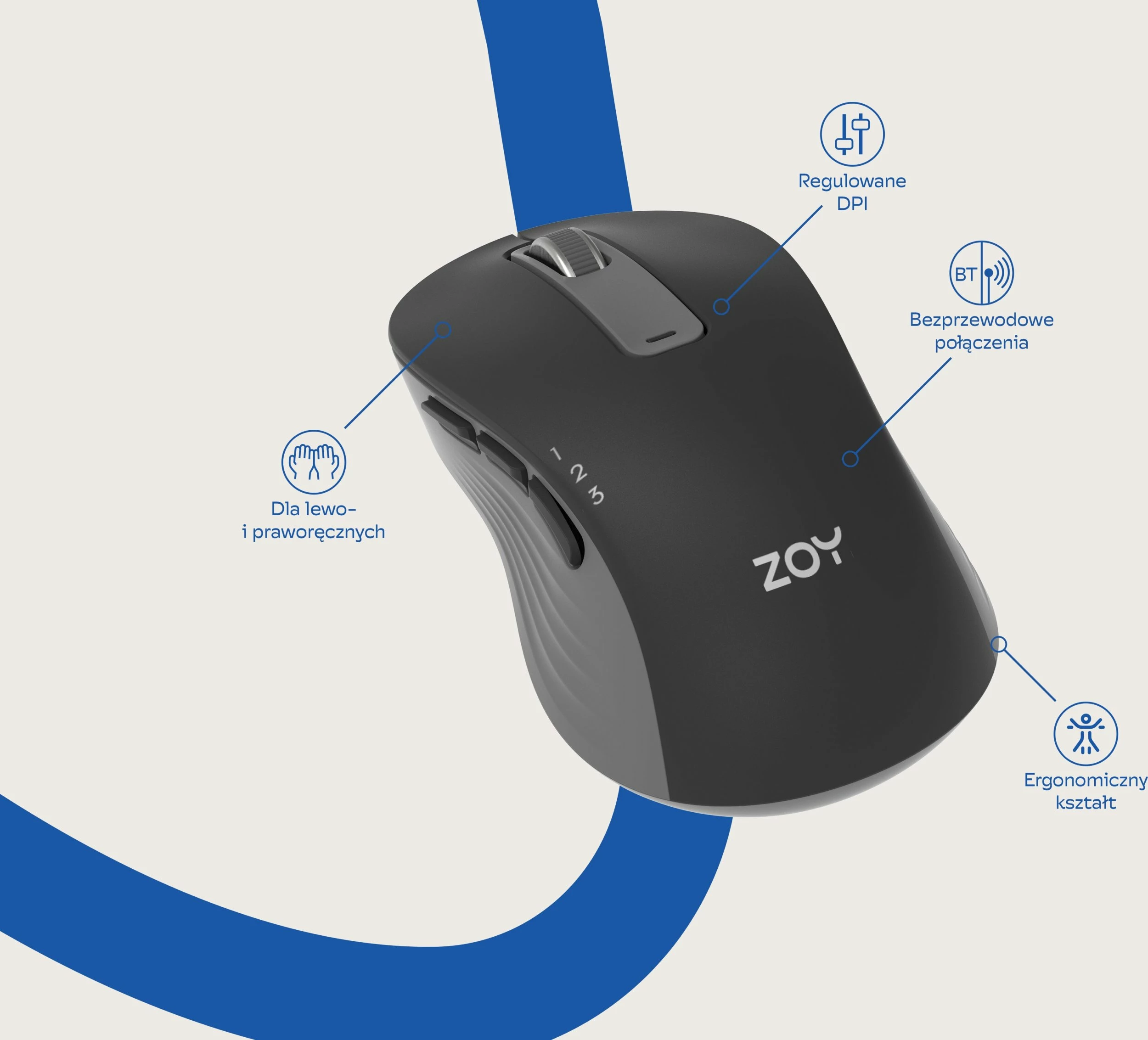 Maus wireless ZOY ZMS88 1600 DPI rechargeable, set me 7 butona, zi/gri