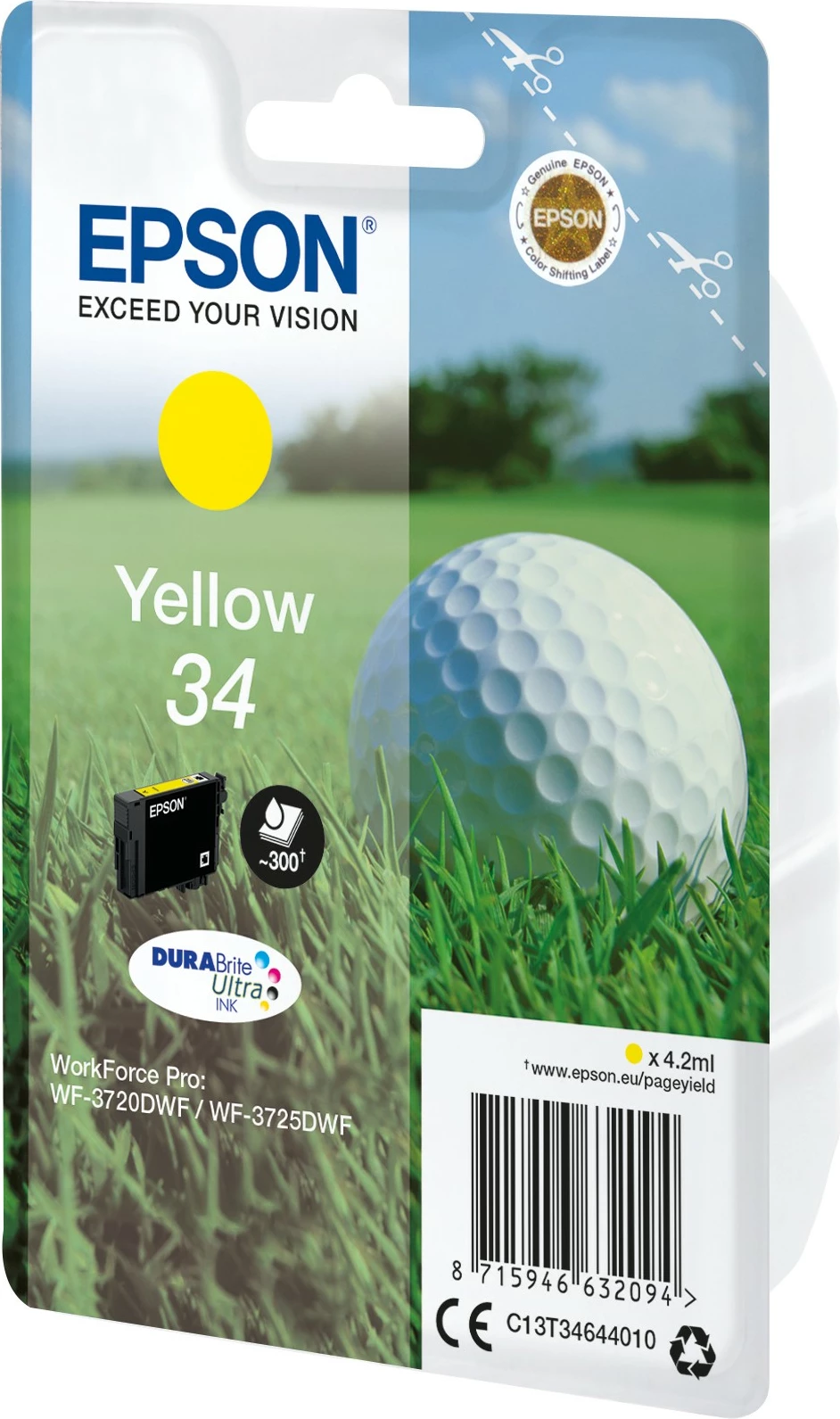 Kartushë Epson Golf ball Singlepack Yellow 34, DURABrite Ultra Ink, 4.2 ml, 300 faqe
