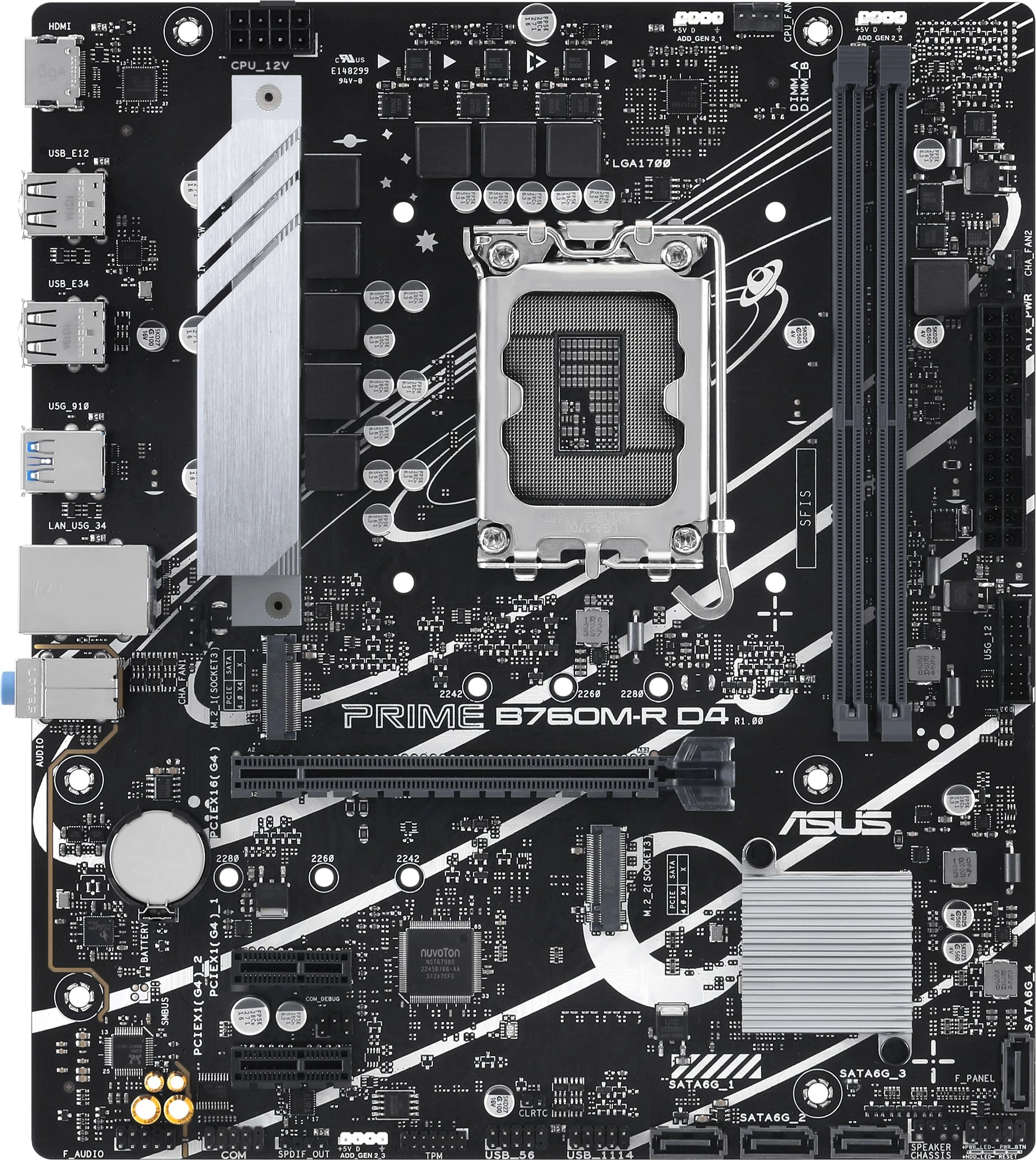 Pllakë amë ASUS PRIME B760M-R D4, Intel, LGA 1700, DDR4-SDRAM, 64 GB
