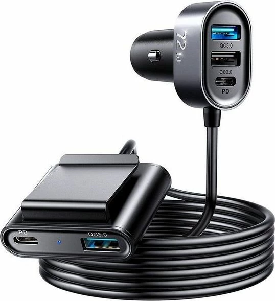 Karikues veture Joyroom JR-CL05 72W 5 porta (3x USB-A + 2x USB-C) 3A, kabllo 1.5m, e zezë