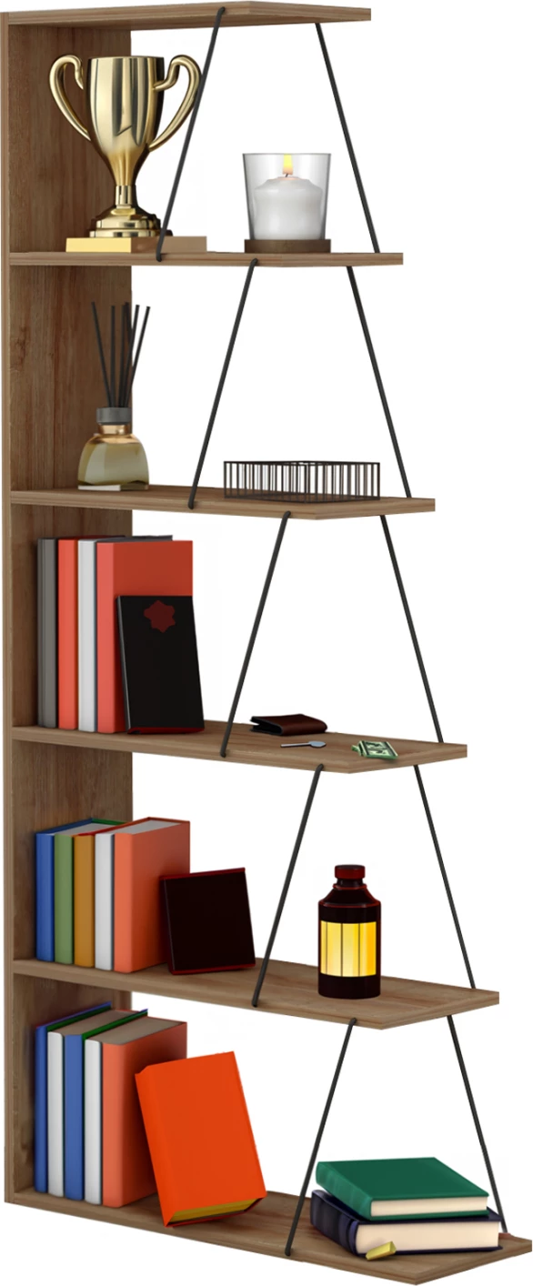 Raft librash MINI TARS, melaminë lisi natyral, shufra metali të zeza, 65x22-24x146H cm