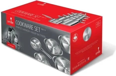 Set enësh gatimi Smile MGK-10, 10 pjesë, çelik inoks, kapakë xhami