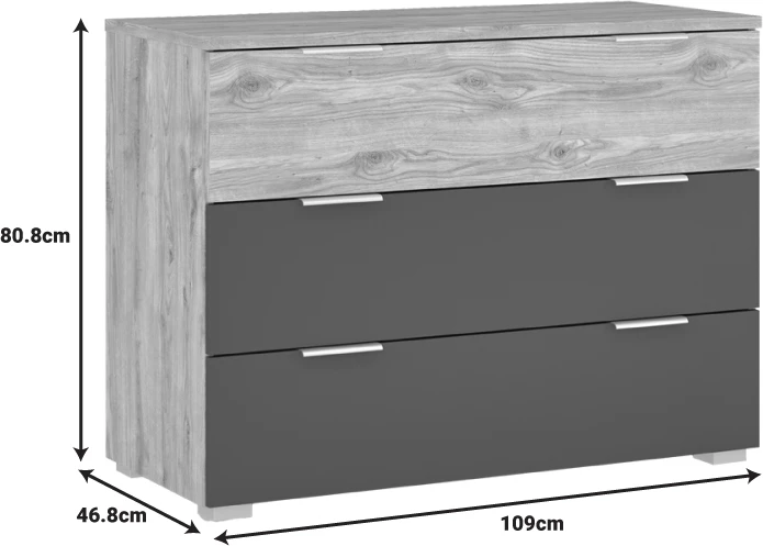 Komodë me sirtarë Kantri, ngjyrë sonoma-gri, 109x46.8x80.8cm
