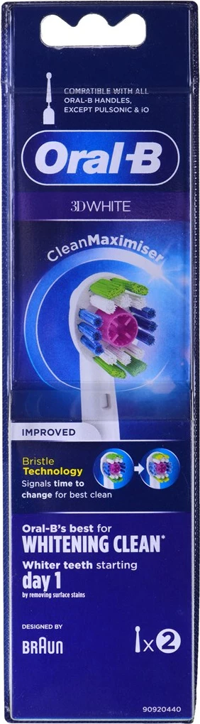 Koka zëvendësuese Braun ORAL-B 3D White Clean Maximiser, 2 copë, Bardhë