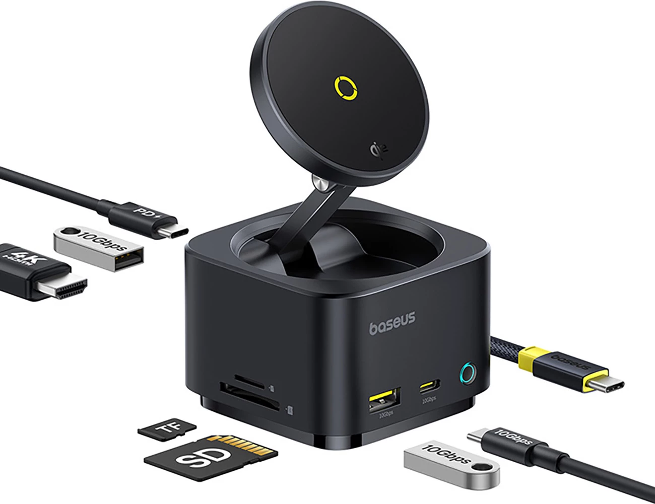 Kasë Baseus MagPro Series II 7-in-1 me karikues wireless MagSafe 15W, HDMI, USB-A, USB-C, SD/TF, e zezë