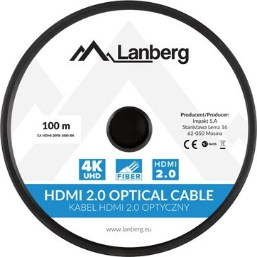 Kabllo HDMI Lanberg CA-HDMI-20FB-1000-BK, 100m, 4K, i zi
