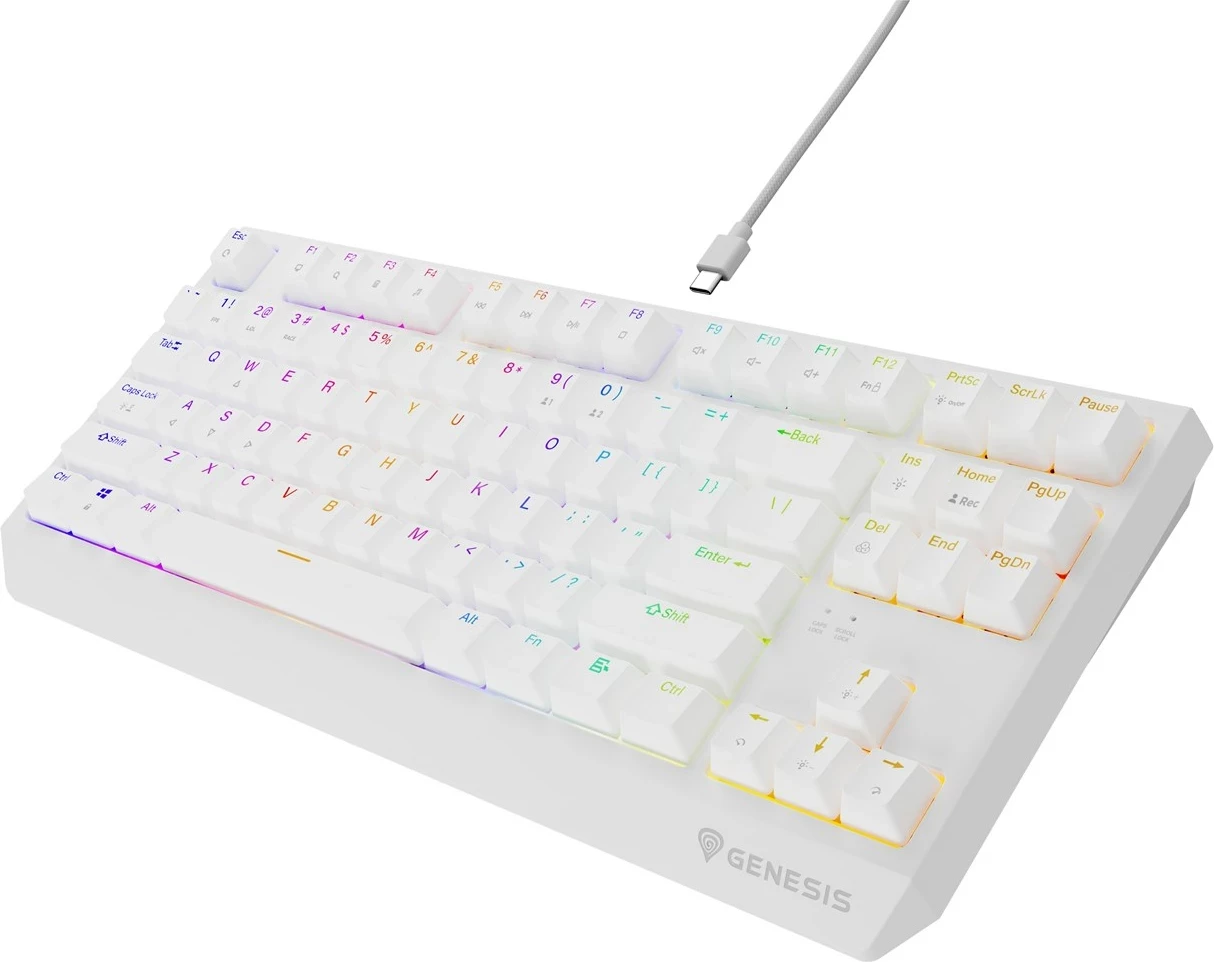 Tastierë mekanike GENESIS Thor 230 TKL, QWERTY, US English, RGB, e bardhë