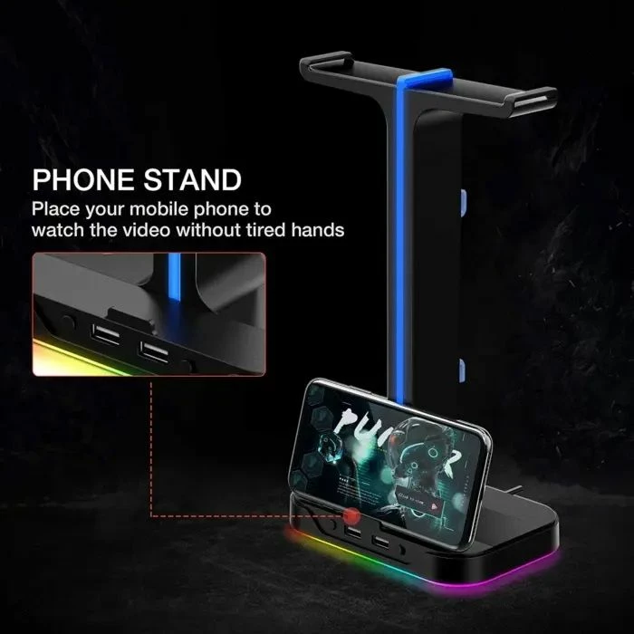 Mbajtës kufjesh HAVIT Gamenote TH650, dual, RGB LED, 2x USB, i zi