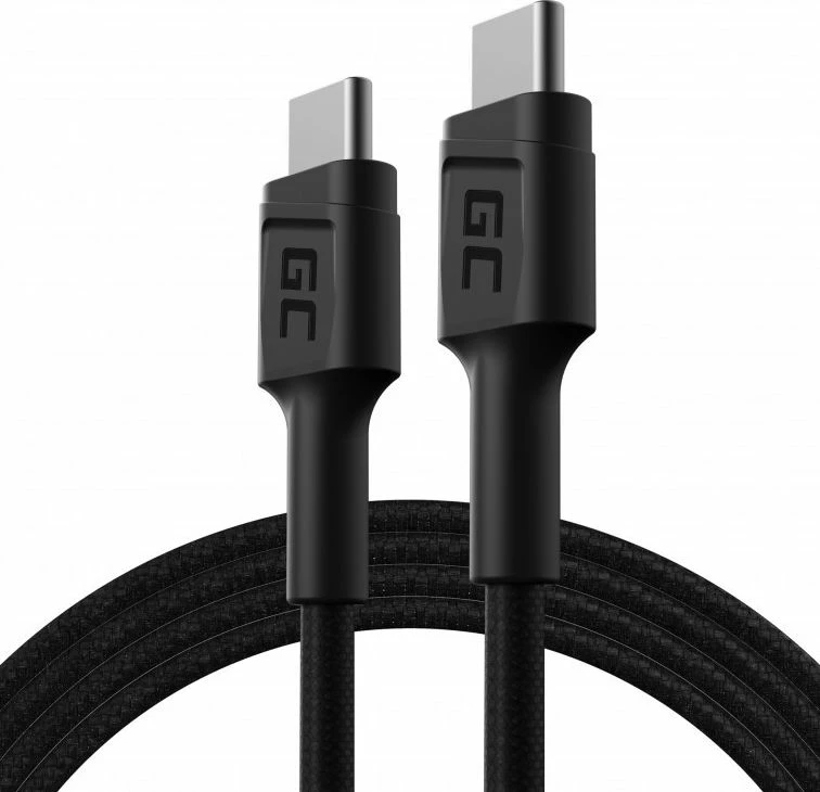 Kabllo USB-C në USB-C Green Cell 1.2 m, Kevlar, e zezë