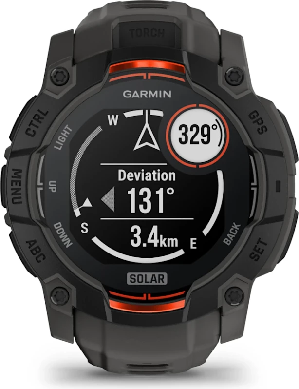 Smartwatch Garmin Instinct® 3 Solar, Black with Charcoal Silicone Strap, 50 mm