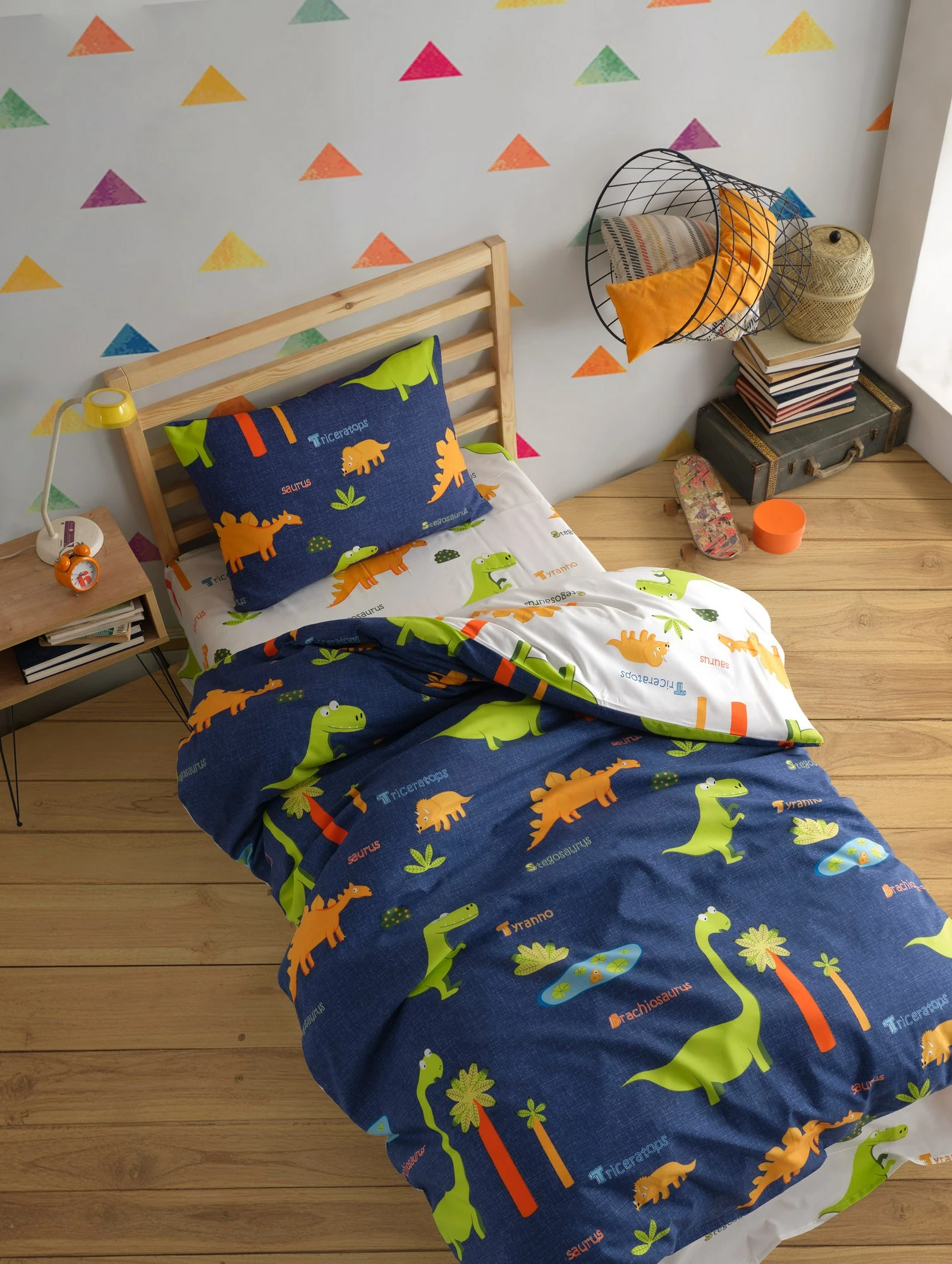 Set mbulesë për jorgan, një person, Dinolar, ngjyrë kaltër e errët