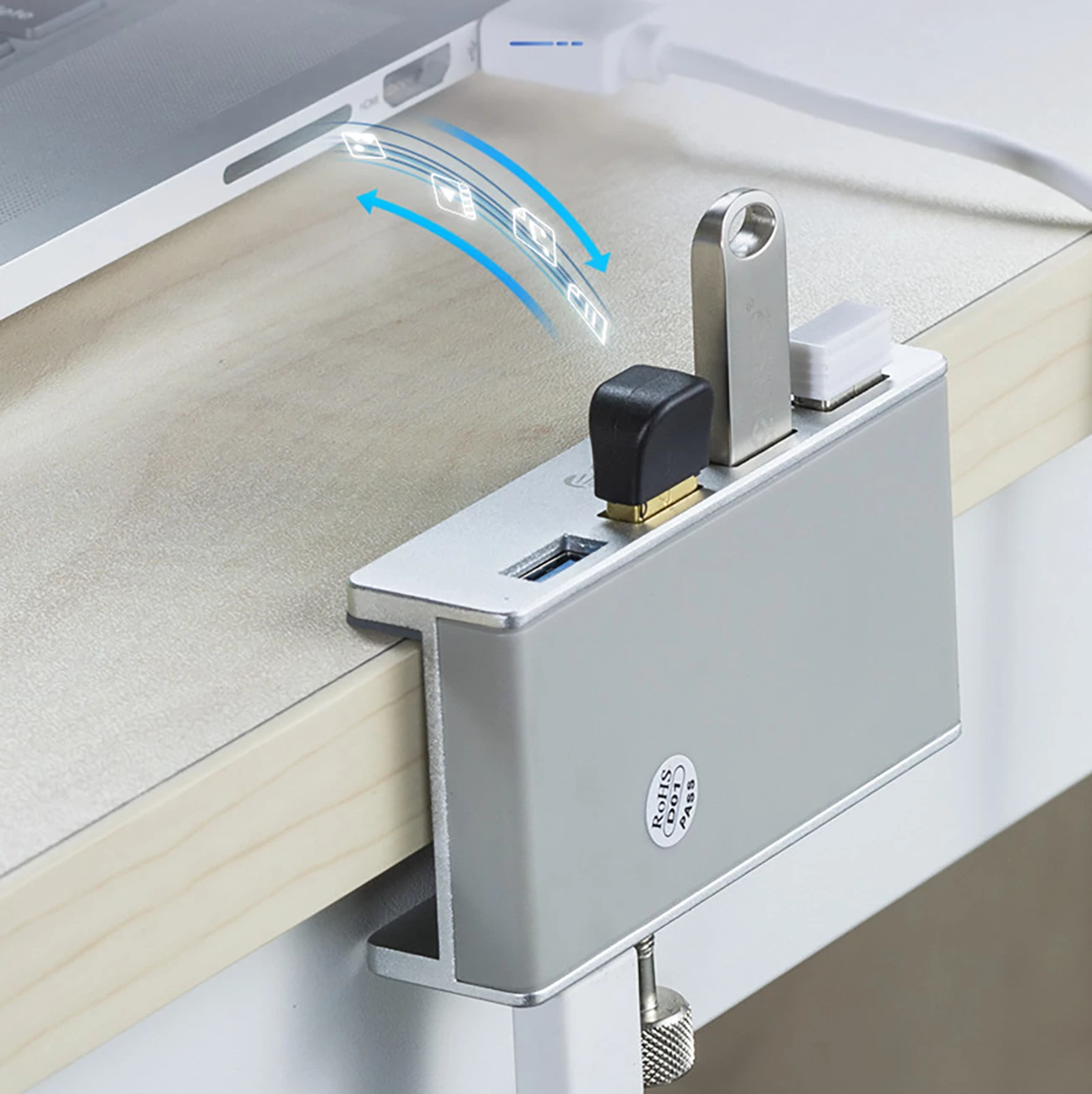 Hub USB Orico MH4PU me kapëse, 4x USB-A 3.0, Argjendtë