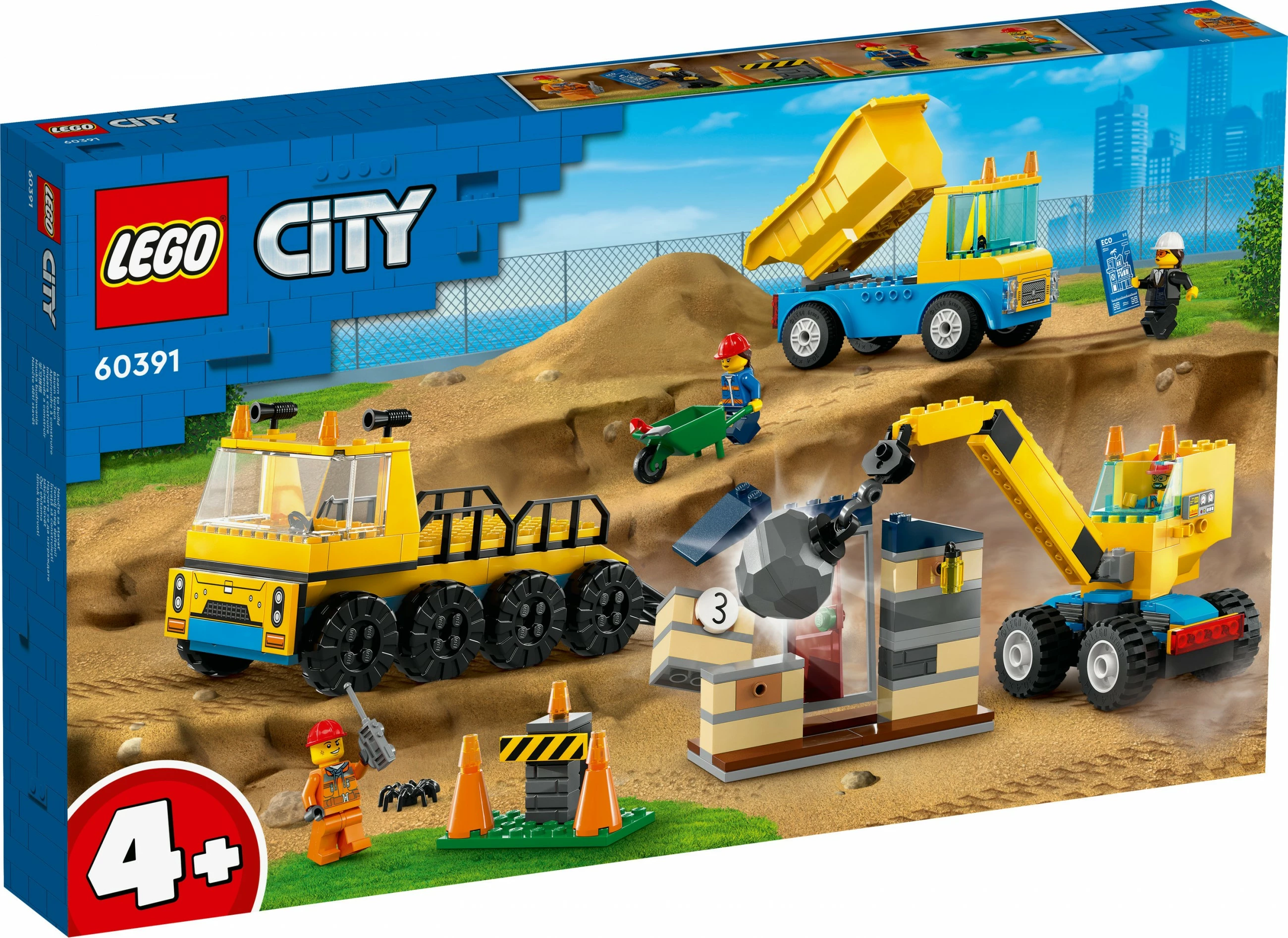 Set ndërtimi LEGO City Kamionë ndërtimi dhe Vinç me Top Demolimi, 235 copë, shumëngjyrësh