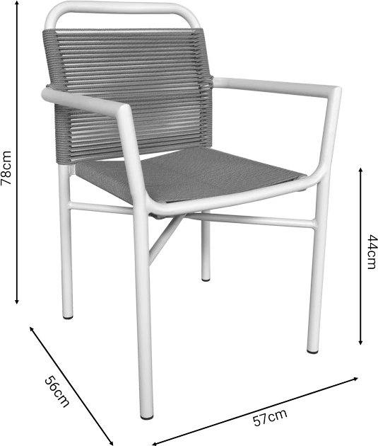 Tavolinë me karrige Kliton, set prej 7 copë,, alumin, ngjyrë e bardhë, 150x80x74cm