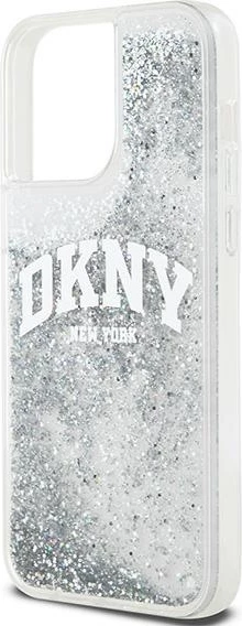 Mbështjellës DKNY Liquid Glitter Big Logo për iPhone 15 Pro, Bardhë