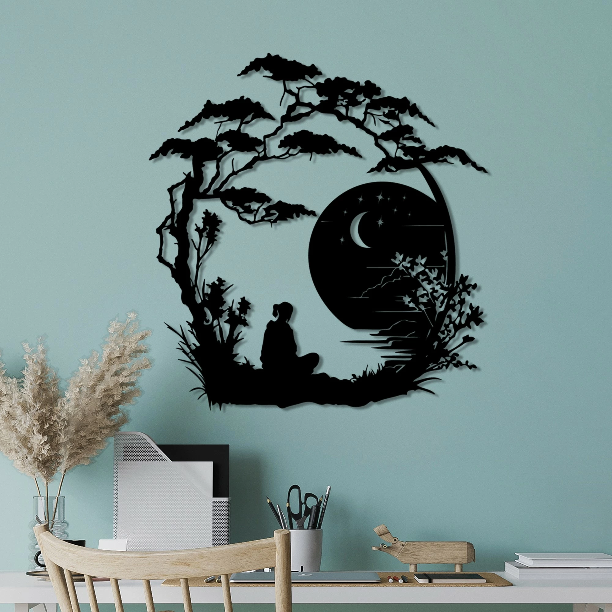 Aksesor dekorativ metalik për mur Wallity, The Seclusion, ngjyrë e zezë, 63x60cm