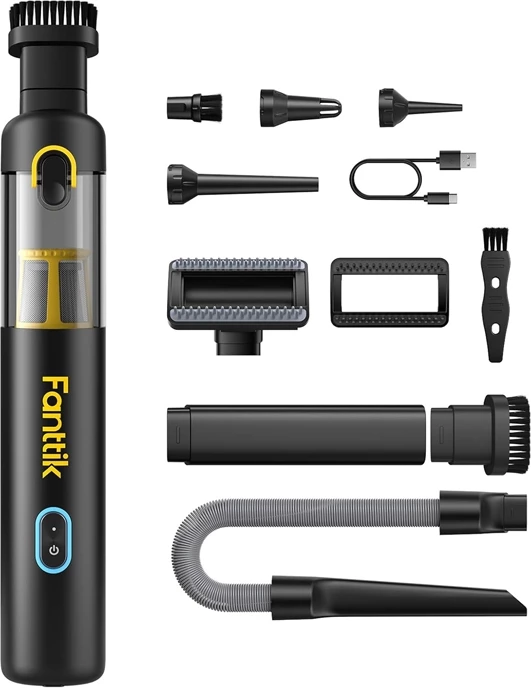 Fshesë me korrent pa kabllo për veturë, Fanttik V8 Apex, 19.000 Pa 45 AW 120 W, 2500 mAh, USB‑C, set me 10 koka, e zezë