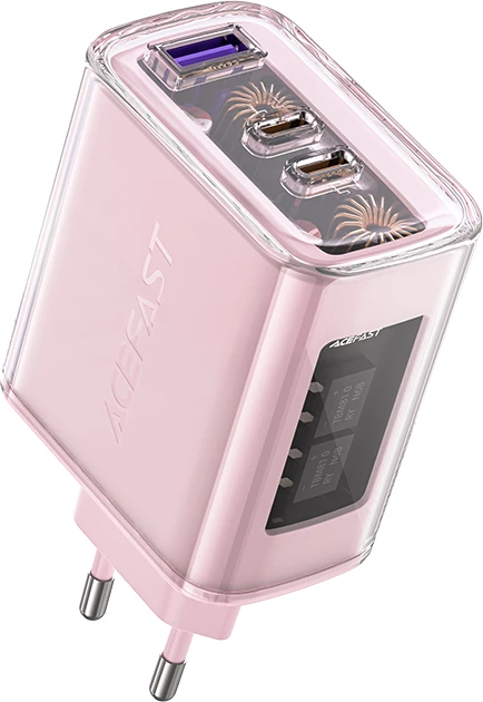 Karikues Acefast A45, GaN, 65W, 3 porta (1x USB, 2x USB-C), rozë