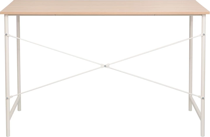Tavolinë pune Senzia, ngjyrë natyrale, kornizë metalike e bardhë, 120x60x75cm