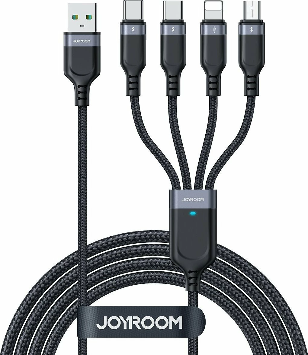 Kabllo USB Joyroom S-1T4018A18 (JYR776) USB-A në 2x USB-C + Lightning + microUSB 1.2 m, e zezë