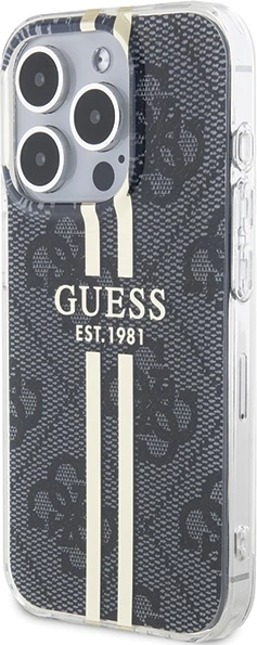 Mbështjellës Guess IML 4G Gold Stripe për iPhone 15 Pro, i zi